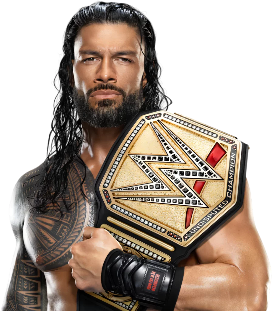 The image depicted is Roman Reigns, one of WWE's most famous megastars